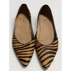 Anthropologie ALL BLACK Ballet Flats Size 9 Tan Black Jungle Animal Print Fur